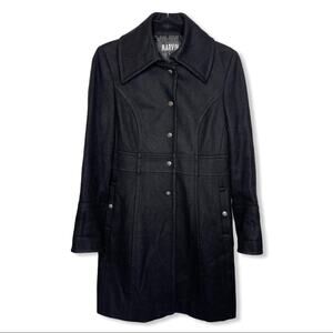 MARVIN RICHARDS / black wool blend military long line winter pea coat / M